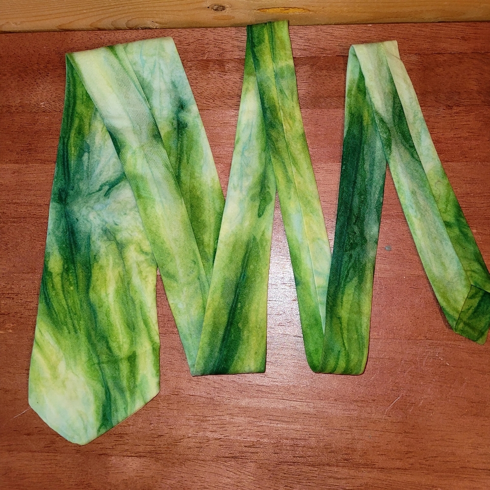 Caribbean Designer Sean Pollonais Hand Made Tie Dye Lime Green Fabric Tie OOAK